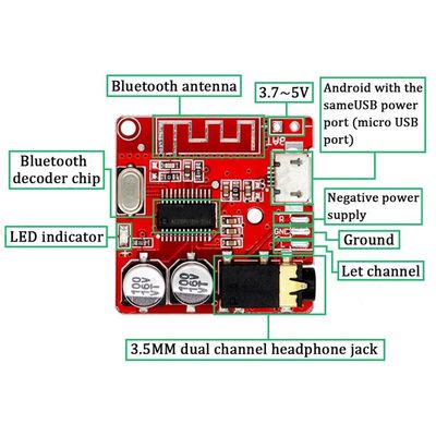 CA-6965 Micro USB 5V MP3 BT Πλακέτα αποκωδικοποιητή Bluetooth Μονάδα δέκτη ήχου Universal Component