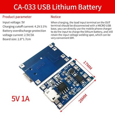 Τύπος C/Μικρο USB 5V 1A 18650 TP4056 Λιθιογενής μονάδα φόρτισης μπαταριών με προστασία και διπλές λειτουργίες