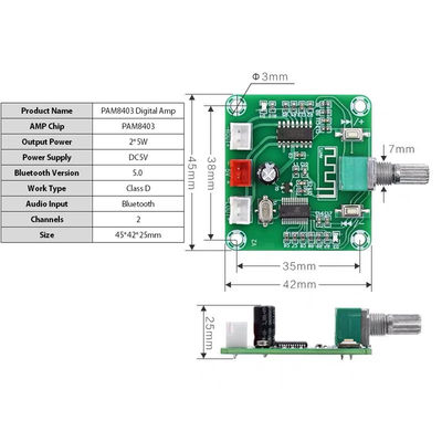 CA-8403B Bluetooth 5.0 Stereo Mini Digital Amplifier Board με έξοδο 2*3W και τσιπ PAM8403