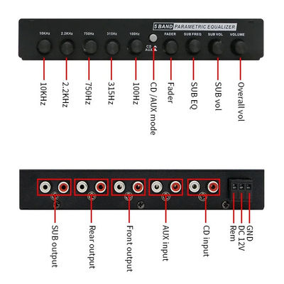 24V 5 Segment Car Audio Equalizer με τηλεχειριστήριο και Aux Input για ακριβή ρύθμιση