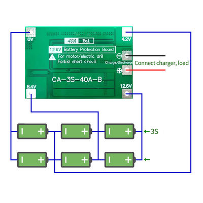 CA-3S-40A Φορτιστή μπαταρίας λιθίου ιόντων Lipo Cell Module PCB BMS Προστατευτική επιφάνεια για κινητήρα γεώτρησης 12.6V με ισορροπία