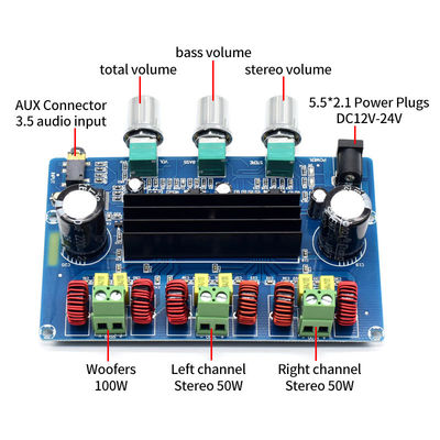 CA-3166B Πίνακας ψηφιακού ενισχυτή ισχύος DC12-24V 50Wx2+100W με Bluetooth 5.0 Class D Audio Module