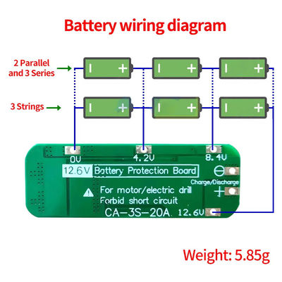 CA-3S-20A-E 11.1V 12V 12.6V BMS Πίνακας προστασίας μπαταρίας Λιθίου 3s Μονάδα BMS