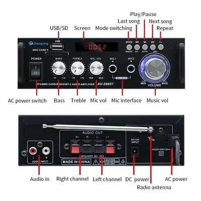 Ασύρματος BT 2.0Στερεοφωνικός ενισχυτής LDZS AV-298BT για ενισχυτές αυτοκινήτων και KTV Home