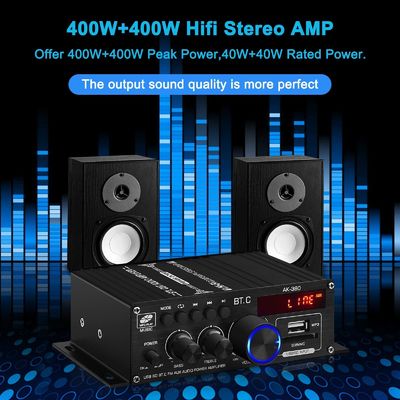 AK-380 USB SD AUDIO Power Amplifier 400W 2.0 CH HiFi Stereo AMP Ηχείο Bluetooth 5.0 Amp Αποδέκτης με τηλεχειριστήριο για το σπίτι