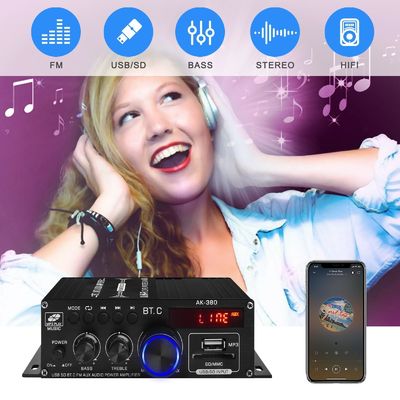 AK-380 USB SD AUDIO Power Amplifier 400W 2.0 CH HiFi Stereo AMP Ηχείο Bluetooth 5.0 Amp Αποδέκτης με τηλεχειριστήριο για το σπίτι