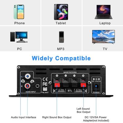 AK-380 400W ενισχυτής ισχύος με Bluetooth 5.0 και 2.0 CH HiFi στερεοφωνικό για οικιακό ήχο