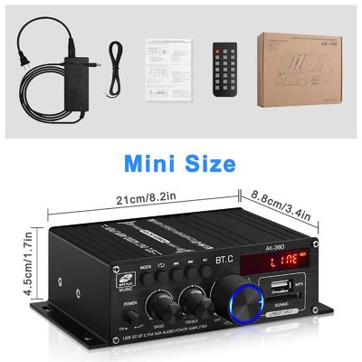 AK-380 USB SD AUDIO Power Amplifier 400W 2.0 CH HiFi Stereo AMP Ηχείο Bluetooth 5.0 Amp Αποδέκτης με τηλεχειριστήριο για το σπίτι