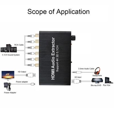HDMI σε 3,5mm RCA Αναλογικός μετατροπέας ήχου Εκχυλυτής αποκωδικοποιητής ενισχυτής για PS4 DVD 5.1 Channel Sound Splitter ιδιωτικό καλούπι