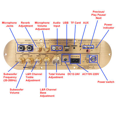 Υψηλής ισχύος D900 2x50W+100W οικιακός ενισχυτής με εισαγόμενο IC Bluetooth Board 2.1 κανάλι