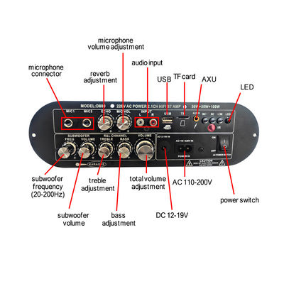 D800 Επαγγελματίας DJ/Καραόκε Bluetooth ψηφιακό ενισχυτή 2.0 κανάλι 12V επαναφορτιζόμενο υποσύχναστο υψηλής / χαμηλής έντασης υψηλής ισχύος