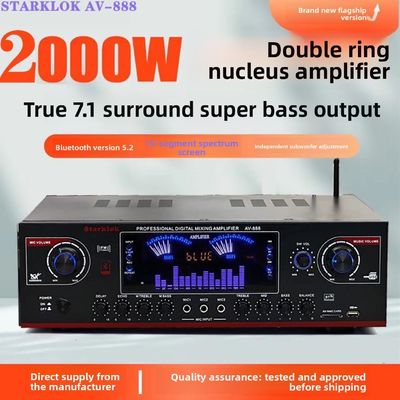 AV-888 7.1 Κανάλι 2000W Υψηλής Ισχύος Οικιακού Κινηματογράφου Ενισχυτής Καραόκε Ηχείων Διπλού Βρόχου 12 Σωλήνων Κατασκευασμένο από Ανθεκτικό Μέταλλο