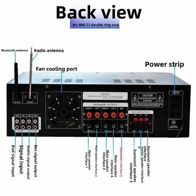 AV-888 7.1 Κανάλι 2000W Υψηλής Ισχύος Οικιακού Κινηματογράφου Ενισχυτής Καραόκε Ηχείων Διπλού Βρόχου 12 Σωλήνων Κατασκευασμένο από Ανθεκτικό Μέταλλο