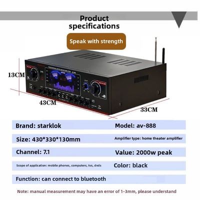 AV-888 7.1 Κανάλι 2000W Υψηλής Ισχύος Οικιακού Κινηματογράφου Ενισχυτής Καραόκε Ηχείων Διπλού Βρόχου 12 Σωλήνων Κατασκευασμένο από Ανθεκτικό Μέταλλο