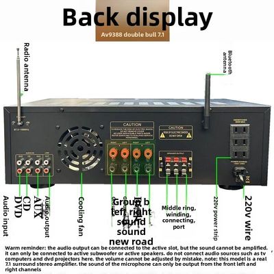 AV-9388BT/AV-999BT 2200W/1200W Επαγγελματικός 7 κανάλων BT ασύρματος ενισχυτής υψηλής ακρίβειας οικιακό θέατρο 7.1 ομιλητής σύστημα μέταλλο