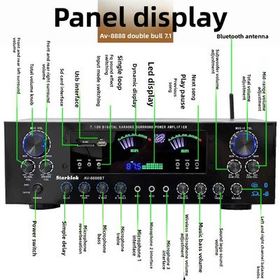 AV-8888BT Επαγγελματικός Ενισχυτής Home Theater 7.1 Καναλιών 2000W Εξαιρετικά Υψηλής Ισχύος BT Ασύρματο Home KTV Σύστημα Surround Sound