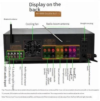 AV-8888BT Επαγγελματικός Ενισχυτής Home Theater 7.1 Καναλιών 2000W Εξαιρετικά Υψηλής Ισχύος BT Ασύρματο Home KTV Σύστημα Surround Sound
