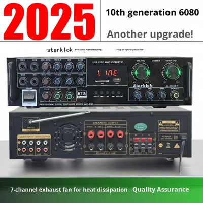 AV-6080BT 1000W 7-Κανάλι σταθερή αντίσταση ενισχυτής Οικιακό αυτοκίνητο μεταλλικοί δέκτες USB Flash SD κάρτα BT ασύρματος παίχτης Παγκόσμια