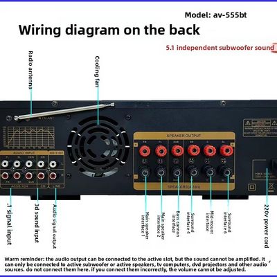 AV-555BT Επαγγελματικός 5.1 Διάδρομος Δυναμικός ενισχυτής φάσματος 600W Υψηλής ισχύος Subwoofer με μεταλλική κατασκευή