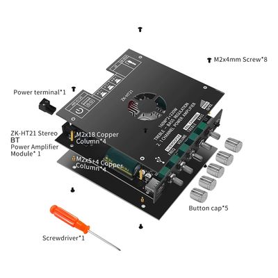 Creatall HT21 2.1 Channel 160WX2+220W HiFi Power Amplifier Board Module AUX/USB Input BT5.0 Digital Subwoofer Professional