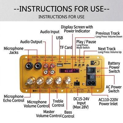 100W Home Car DIY BT Subwoofer Amplifier Mono Board Patented Support External Battery With Crossovers Equalizers D400