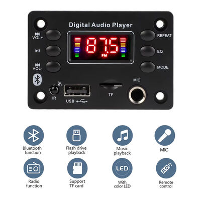 5V-12V  5.0 Audio Decoder Board Audio Module USB FM Radio Lossless DIY Mini Digital MP3 Player Radio Microphone Board