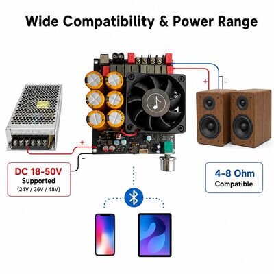 600W+600W Διπλή πλακέτα ενισχυτή TPA3255 με ψύξη ανεμιστήρα, στερεοφωνικός ενισχυτής Class D, DC18-50V