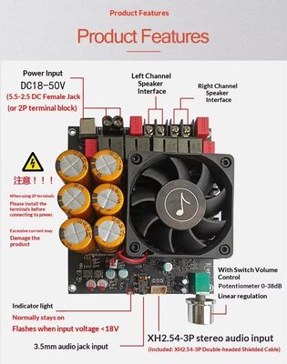 600W+600W Διπλή πλακέτα ενισχυτή TPA3255 με ψύξη ανεμιστήρα, στερεοφωνικός ενισχυτής Class D, DC18-50V